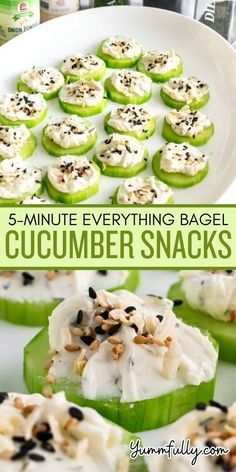 Low-carb 5-minute Everything Bagel Cucumber Snacks are all you need to curve your cravings for something crunchy and satisfying. Cucumber slices, cream cheese, a few dried herbs, and everything bagel seasoning make the perfect snack. You get the crunch without the guilt! Cucumbers With Cream Cheese, Cucumber Everything Bagel, Cucumber Cream Cheese Appetizers, Cucumber With Cream Cheese, Cucumber Snack Ideas, Everything Bagel Cucumber, Bagel Cucumber, Cucumber And Cream Cheese, Cucumber Snack