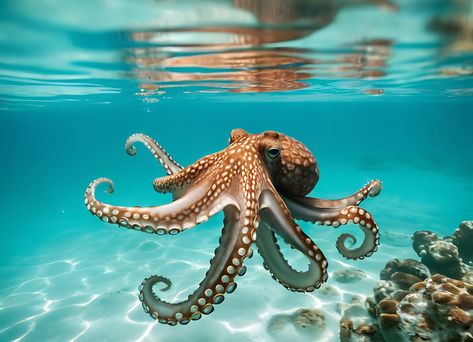 Octopus Reference Photo, Octopus Photography Underwater, Octopus Image, Journey Illustration, Octopus Photography, Undersea Creatures, Octopus Photos, Coconut Octopus, Beautiful Octopus