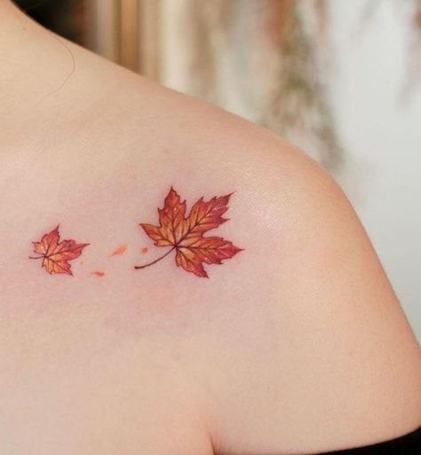 30 Elegant Maple Leaf Tattoos for Your Inspiration Autumn Leaves Tattoo, Maple Leaf Tattoos, Designer Tattoo Ideas, Maple Tree Tattoos, Fall Leaves Tattoo, Montreal Tattoo, Fall Tattoo, Tattoo After Care, Leaves Tattoo