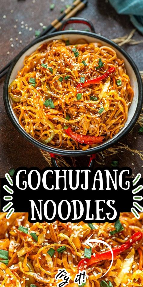 Easy Beef Noodles, Easy Asian Food, Gochujang Noodles, Koreansk Mad, Lazy Meals, Korean Food Side Dishes, Vegetarian Healthy Recipes, Chicken Healthy Dinner, Asian Noodle Dishes