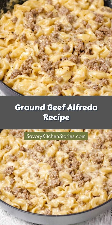 Elevate your dinner routine with a delicious Ground Beef Alfredo Recipe! This easy-to-follow dish combines ground beef and creamy Alfredo sauce, making it a standout in Ground Beef Recipes. Ideal for busy evenings, it’s a delicious way to enjoy pasta and beef in one comforting plate! Ground Beef Alfredo Pasta, Beef Alfredo Pasta, Ground Beef Alfredo, Beef Alfredo, Fettucini Alfredo Recipe, Creamy Ground Beef, Dinners Simple, Ground Beef Pasta Recipes, Beef Pasta Recipes