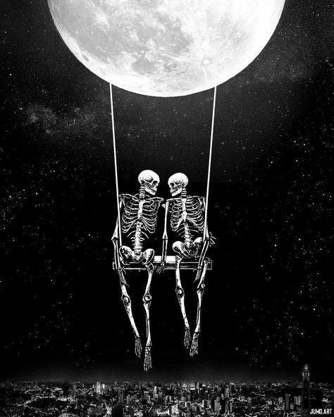 Romantic Skeletons, Cactus Jack Wallpaper, Surreal Illustration, Skeleton Artwork, Moonlight Art, Skeleton Love, Skeleton Drawings, Mom Tattoo Designs, Skeleton Illustration