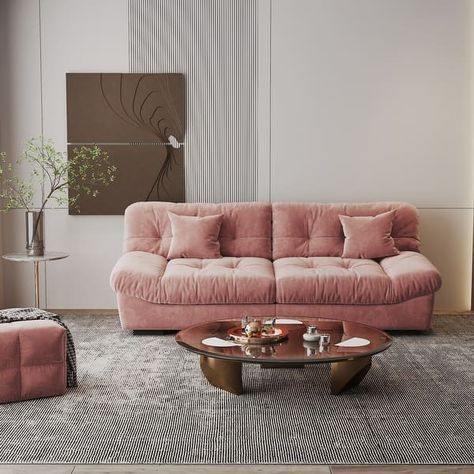 Modern Sanded Velvet Cloud Loveseat Sofa Sectional Couch for Living Room - On Sale - Bed Bath & Beyond - 39468932 Light Pink Couch Living Room Ideas, Couch And 2 Chairs Living Room Small Spaces, Pink Velvet Couch Living Room, Blush Couch Living Room Decor, Comfy Affordable Couch, Modular Couch Small Spaces, Pink Velvet Couch Living Room Ideas, Pink Couch Decor, Dusty Rose Sofa