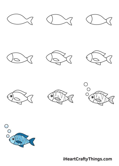 Simple Sea Creature Drawings, How To Draw Ocean Animals, Fish Drawing Tutorial, Drawing Underwater, Easy Fish Drawing, Draw A Fish, Drawing Fish, Sea Creatures Drawing, Painting Shoes