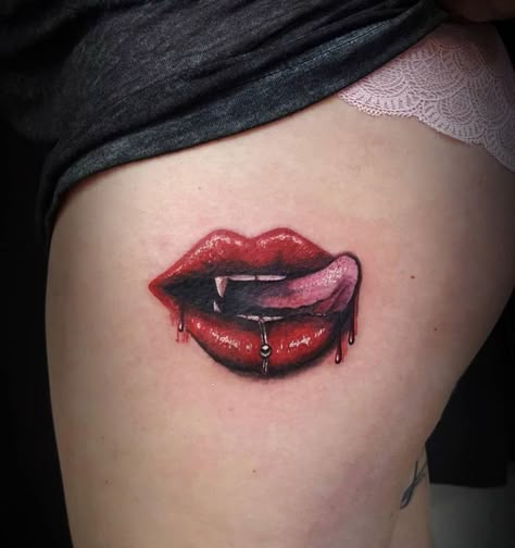 Inside Lip Tattoos, Red Lips Tattoo, Lip Print Tattoos, Tongue Tattoo, Side Tattoos Women, Mouth Tattoo, Vampire Tattoo, Tooth Tattoo, Best Tattoo Ever