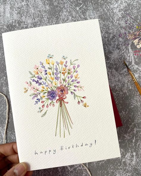 Have a lovely day! 😊 Simple colourful flowers for you for a beautiful Wednesday, very easy to paint! 💐💖 And the delicate flower… | Instagram Watercolour Bunch Of Flowers, Flower Bunch Painting, Watercolor Art Birthday Card, Simple Flower Bouquet Drawing, Watercolour Bouquet, Happy Birthday Painting, Simple Abundance, Diy Watercolor Cards, Beautiful Wednesday