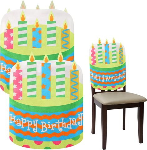 Classroom Chair Covers, Cupcake Chair, Birthday Chair Cover, Birthday Chair, Classroom Chair, Family Birthday Party, Cake Pattern, Chair Back Covers, Office Blue