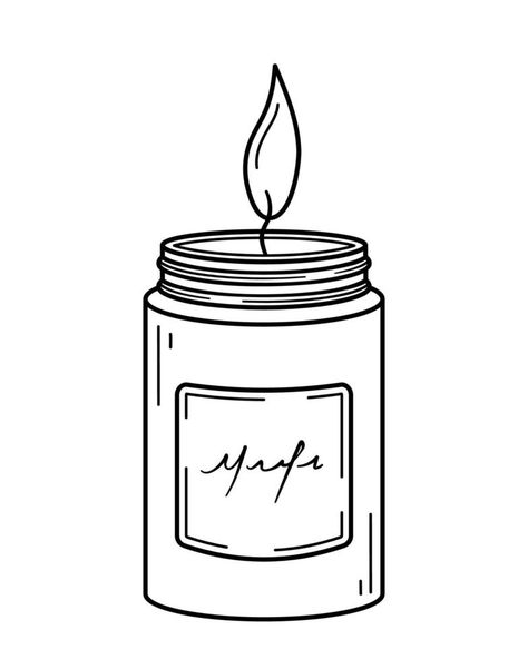 Burning aroma candle in glass jar. Modern decor for home, aromatherapy, relaxation. Hand drawn sketch icon. Isolated vector illustration in doodle line style. Candle Doodle Simple, Aromatherapy Illustration, Candle Doodle, Candle Sketch, Lilin Aroma, Candle In Glass, Sketch Icon, Jar Stickers, Aroma Candle