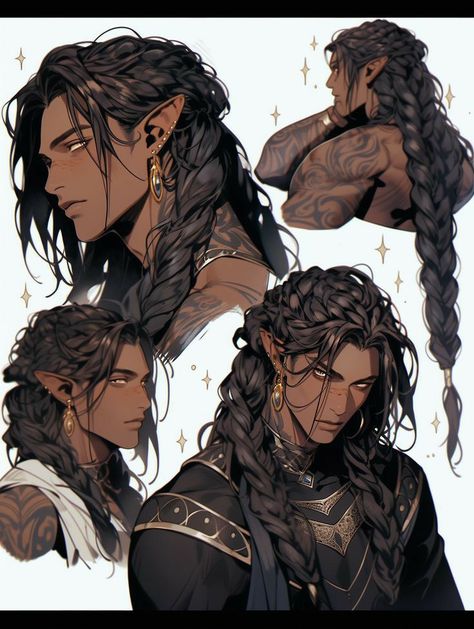 Hair Braid Reference, Dnd God Concept Art, Hảir Style Drawing Reference, Man With Long Hair Drawing, Short Hairstyle Women Drawing, Male Hair Styles Drawings, Long Hair Male Character Design, Braids Drawing Reference, Hairstyles Drawing Reference