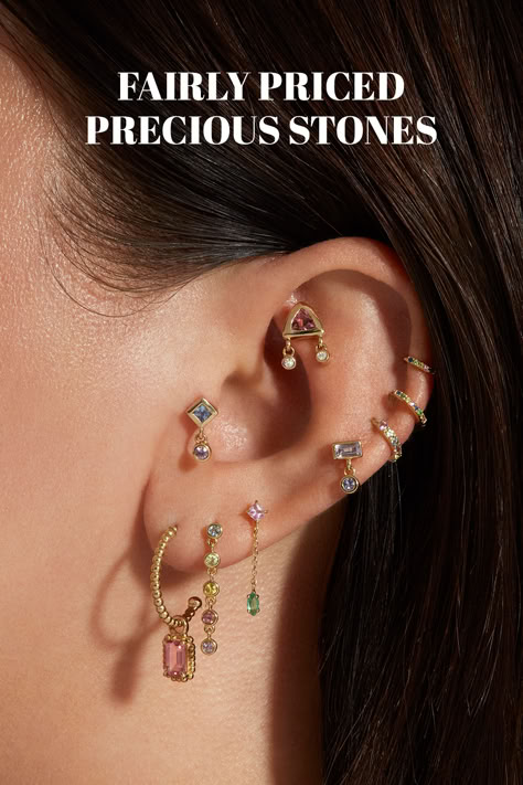 We style our colorful gemstones for every season. Add a pop of color to your fall look now. Enjoy complimentary shipping and 100 day returns, beautifully packaged and made with love. Piercing Party, Ear Stacks, Full Rainbow, Lilac Sky, Colorful Gemstones, Ear Style, More Is More, Pretty Stuff, Pretty Earrings