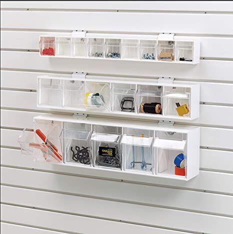 Slat Wall Storage, Wall Mounted Storage Bins, Organizing House, Ladder Hanger, Slat Walls, Best Ladder, Office Supply Storage, Newage Products, Wall Mounted Storage