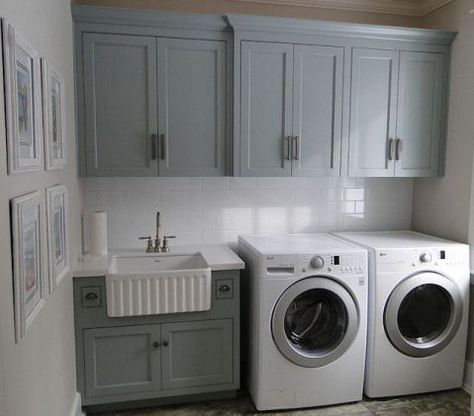 puritan gray laundry benjamin moore paints House Laundry Room, Basement Laundry Room, Dream Laundry Room, Basement Laundry, Herringbone Backsplash, Farmhouse Laundry, Laundry Room Inspiration, Laundry Room Cabinets, Laundry Room Remodel