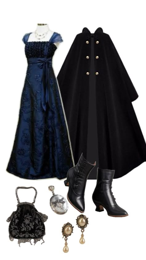 Navy Blue Victorian Dress, Yule Ball Dress Ravenclaw, Blackwood Aesthetic, Ravenclaw Dress, Blue Victorian Dress, Macbeth Costumes, Fantasy Ball Gowns, Yule Ball Dress, Ravenclaw Outfit