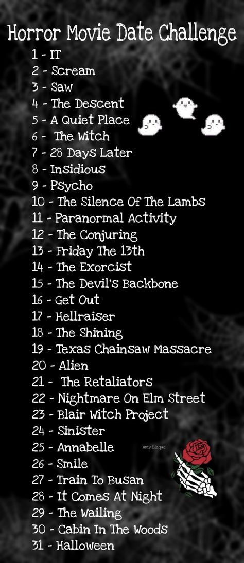 List of Halloween movies for date nights in October with your significant other October Horror Movie List 31 Days, Movies Names List, Horror Movie Date Night Ideas, List Of Scary Movies, Horror Date Night, Top 10 Horror Movies List, Horror Movie Watch List, Date Night Movies List, Scary Movies To Watch With Friends