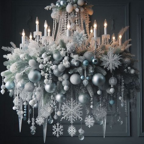 Christmas Chandelier Decor, Chandelier Christmas, Christmas Chandelier, Luxury Christmas Decor, Snow Ball, Crystal Christmas Tree, Christmas Decorating Ideas, Christmas Tabletop Decor, Chandelier Decor