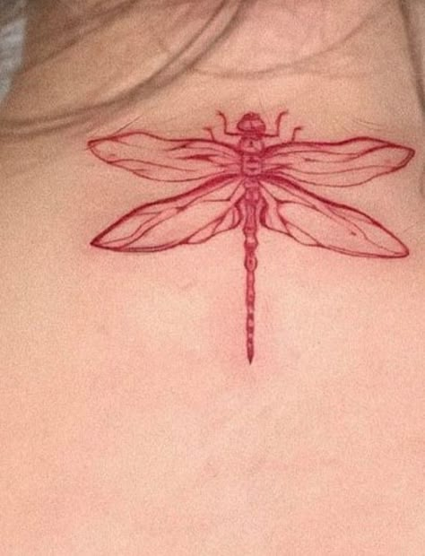 Dragonfly Red Tattoo, Thigh Dragonfly Tattoo, Dragonfly Design Tattoo, Dragon Fly Wing Tattoo, Dragon Fly Tattoo Sternum, Red Dragon Fly Tattoo, Dragon Fly Wings Tattoo, Dragon Fly Hand Tattoo, Dragon Fly Design