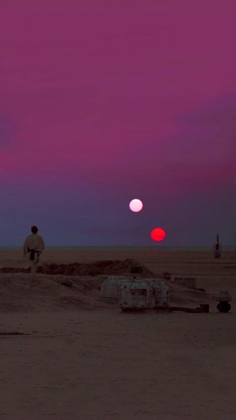 wookiee-monster2: Binary Sunset - Luke Skywalker on Tatooine - "I'm just an empty void waiting to be filled"... Binary Sunset, Star Wars Wallpaper Iphone, Star Wars Wall, Star Wars Painting, Star Wars Background, Star Wars Aesthetic, Star Wars Tattoo, Star Wars Wallpaper, Star Wars Pictures