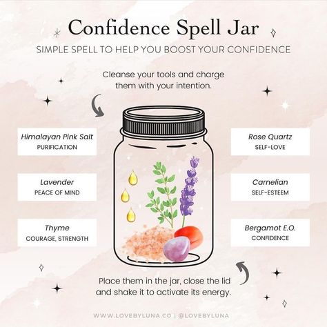 @mysticwitchofthemoon on Instagram: “Confidence spell jar by @lovebyluna . . . . #wiccansofinstagram #witchlife #witchesofinstagram #witch #witchcraft #wicca #wiccan #pagan…” Healing Spell Jars Recipes, Confidence Spell Jar, Confidence Spell, Witch History, Potions Recipes, Jar Spells, Witch Bottles, Healing Spells, Spell Jar