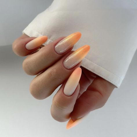 Nails For Summer 2023, Almond Ombre, Orange Manicure, Slim Nails, Coffin Ombre, Orange Ombre Nails, Nails Basic, Red Nails Acrylic, Wine Red Nails