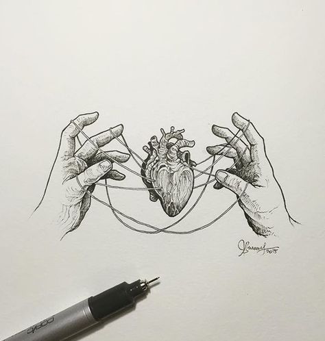 "Heart Strings" by Kerby Rosanes Tumblr Art Drawings, Tumblr Art, Heart Drawing, Tattoo Sketch, Arte Sketchbook, Anatomy Art, Tattoo Flash, Heart Art, Drawing Tutorials