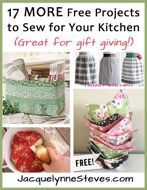 Looking for a quick project? Want to use up some of that super cute fabric in your stash? Need a quick handmade gift? Look no further! In our last post, we shared 17 Free Projects to Sew for Your Kitchen. Guess what? Today, we have 17 MORE Free Projects to Sew for your Kitchen!! These... Keep reading... Quilted Potholder Tutorial, Kitchen Sewing Projects, Kitchen Sewing, Quick Projects, Diy Sewing Gifts, Sewing Projects Free, Quilt Sewing Patterns, Bowl Cozy, Beginner Sewing Projects