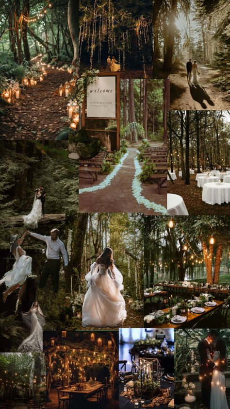 Dream wedding vibes Forest Wedding Reception, Forest Wedding Theme, Enchanted Forest Wedding Theme, Forest Wedding Dress, Wedding Walkway, Lotr Wedding, Twilight Wedding, Forest Theme Wedding, Enchanted Forest Wedding