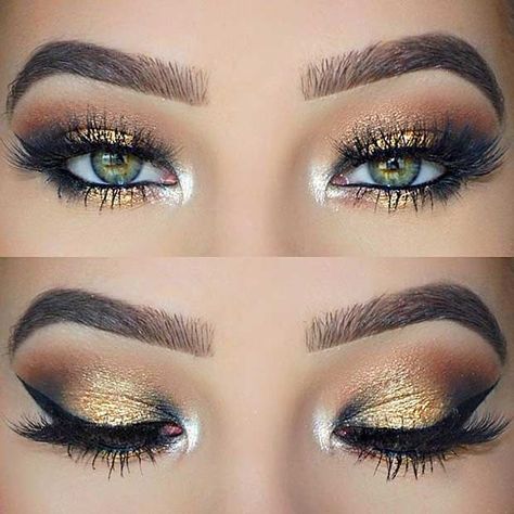 Best Ideas For Makeup Tutorials : Black and Gold Eye Makeu… | Flickr Rock Makeup, Make Up Designs, Pretty Eye Makeup, Makeup Looks For Green Eyes, Makeup Sephora, Gold Eye Makeup, Artist Makeup, Eye Makeup Ideas, Glitter Eye Makeup