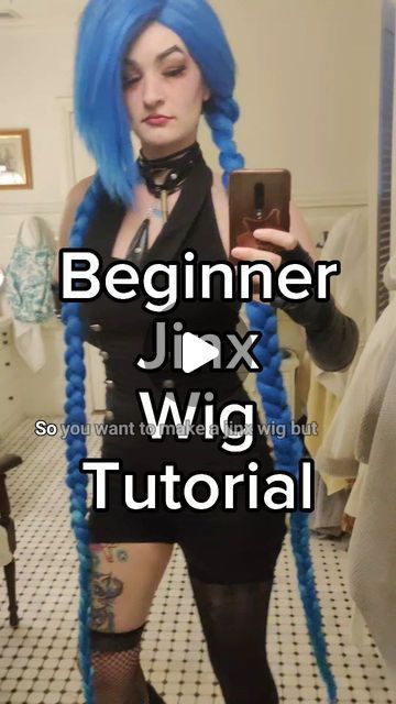 Vailence the clown on Instagram: "Beginner Jinx Wig tutorial! I learned the braid method by @getglamfam 💖💕 - #cosplay #cosplayer #jinx #jinxcosplay #jinxwig #jinxwigtutorial #wigtutorial #wig #cosplaywig" Jinx Wig Tutorial, Jinx Cosplay Arcane, Jinx Hair, Jinx Wig, Arcane Cosplay, Wig Tutorial, Jinx Cosplay, Halloween Outfit Ideas, Halloween Outfit