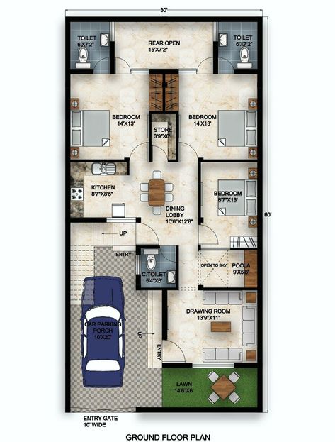 30x50 House Plans, Budget House Plans, 20x40 House Plans, 30x40 House Plans, 2bhk House Plan, Indian House Plans, Little House Plans, Modern Small House Design, Building House Plans Designs