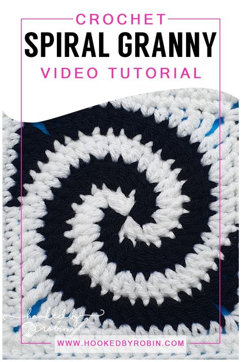 Crochet Spiral Granny Square Motif [Free Video Tutorial & Written Pattern!] — Hooked by Robin Spiral Star Crochet Pattern, Spiral Crochet Granny Square Pattern Free, Granny Spiral Crochet Free Pattern, Spiral Granny Square Tutorial, Spiral Crochet Blanket Pattern, Granny Square Swirl Pattern, Crochet Swirl Granny Square, Candy Granny Square, Swirl Crochet Pattern Spirals