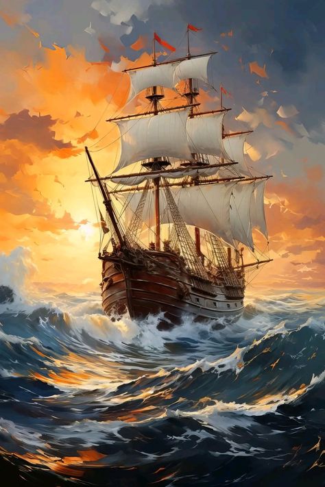 Sail Ships, Navi A Vela, Sailing Art, Ship Sailing, Old Sailing Ships, Ship Paintings, Sailing Boat, Art Gallery Wallpaper, Oversized Wall Art