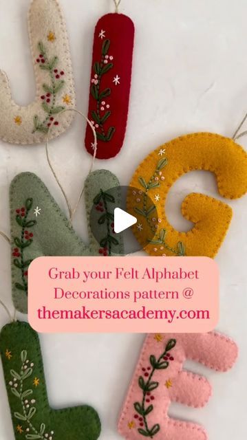 Julie Stuart ⋒ on Instagram: "We’ve combined stitching and felt decorations in our December member’s pattern Felt Alphabet Decorations by the incredibly talented Jess of @otterbeestitching! 

We are in love with Jess’s cute and cozy embroidered felt creations and are excited for our members to try something a little different by combining felt and embroidery to create something super magical for Christmas. These alphabet letters can be stitched up to represent different members of your family and be brought out year after year to celebrate Christmas. They would also make amazing Christmas gifts for friends and family! 🎊

This pattern is only available in our Maker’s Academy: themakersacademy.com 😊

#embroidery #modernembroidery #DIY #christmasdecorations #christmas" Felt Letter Template Free Printable, Diy Stocking Name Tags, Diy Felt Stocking, Hand Embroidery Christmas Ornaments, Felt Letter Ornaments, Felt Ornaments Patterns Free, Felt Embroidery Projects, Free Christmas Embroidery Patterns, Felt Alphabet Letters