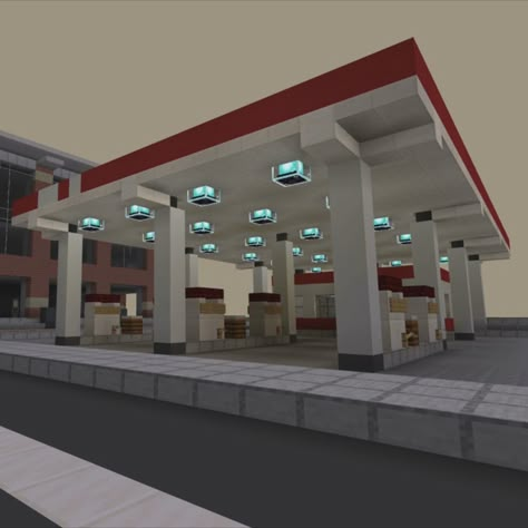 Minecraft Hotel Lobby Ideas, Minecraft Gas Station Ideas, Gas Station Minecraft, Minecraft Hotel Lobby, Minecraft Gas Station, Minecraft Hotel, City Minecraft, Minecraft Modern City, Minecraft City Ideas