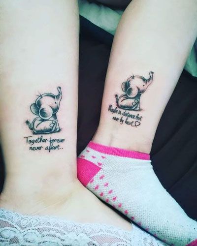 Friendship Tattoo Designs 4 Sister Tattoos Elephant Matching, Best Friend Tattoos Elephant, Matching Elephant Tattoos Friends, Best Friend Tattoos Girl, Tattoos For Sisters Matching, Sister Elephant Tattoos, Elephant Sister Tattoo, Elephant Matching Tattoos, Matching Tattoos With Cousin