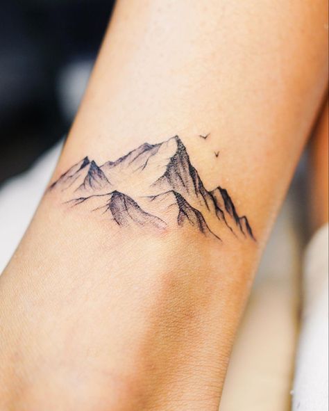 Moutain Tattoos, Small Mountain Tattoo, Simple Tattoos For Guys, Hiking Tattoo, Spine Tattoos For Women, Modern Tattoos, Mountain Tattoo, Subtle Tattoos, Spine Tattoos