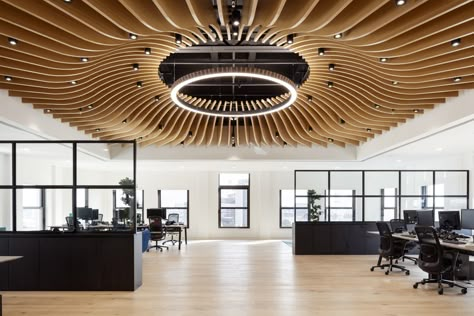 Finsbury Offices - London Office Ceiling Design, Architecture Ceiling, False Ceiling Bedroom, Office Ceiling, False Ceiling Living Room, Ceiling Details, Ceiling Design Ideas, Timber Ceiling, Interior Ceiling