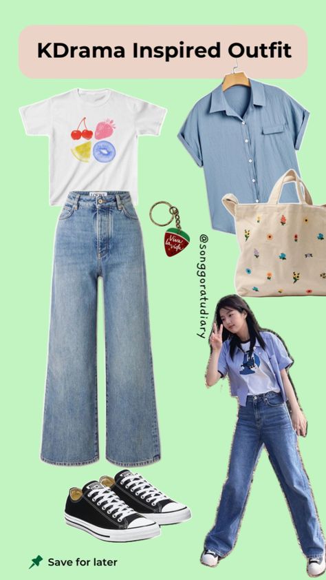 Cheong Ah Shin Eun Soo Twinkling Watermelon Korean Drama Outfit Kembali ke Kampus / College OOTD Twinkling Watermelon Outfits, Kdrama Actress Outfits, Kdrama Outfit Ideas, Kdrama Inspired Outfits, Outfit Ke Kampus, Korean College Outfits, Kpop Inspired Outfits, Normcore Style, Drama Outfit