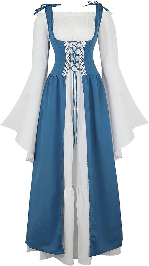 AmazonSmile: Zhitunemi Renaissance Costumes for Women Dress Fairy Gothic Gown Chemise Peasant Dress Medieval Costume Blue S : Clothing, Shoes & Jewelry Peasant Dress Medieval, Medieval Costume Women, Masquerade Party Dresses, Irish Costumes, Gothic Gowns, Dress Medieval, Dress Fairy, Over Dress, Long Blue Dress