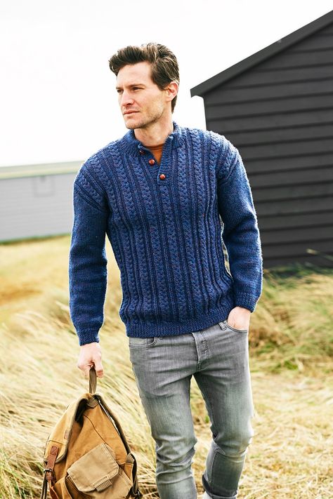 Mens Sweater Knitting Pattern, Hooded Sweater Pattern, Knit Sweater Patterns, Knit For Men, Mens Cable Knit Sweater, Cable Knit Sweater Pattern, Male Sweaters, Aran Knitting Patterns, Jumper Pattern