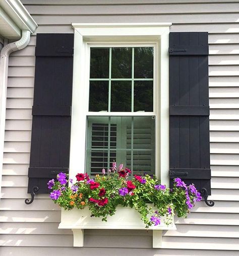 Exterior Vinyl Shutters, Types Of Shutters, Window Shutters Exterior, Shutter Hardware, Vinyl Shutters, Black Shutters, House Shutters, Board And Batten Shutters, Pintura Exterior