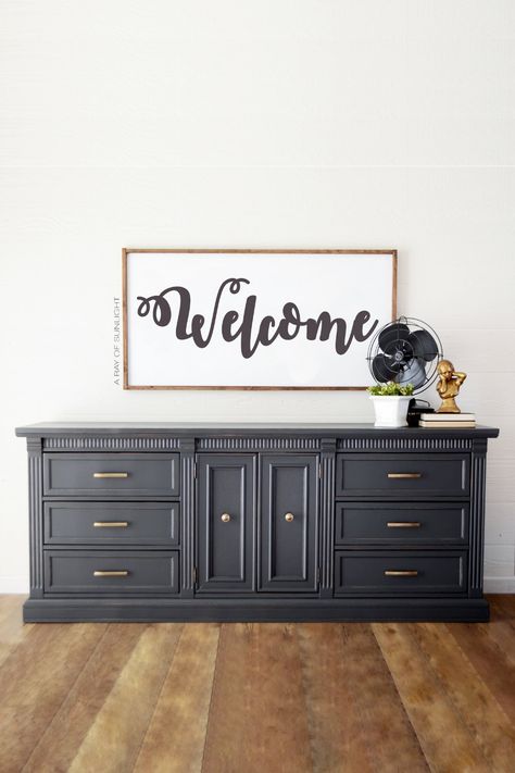 Painting a Dresser Gray Dark Gray Furniture, Charcoal Grey Bedrooms, Paint Dresser Diy, Painting A Dresser, Best Paint For Wood, Gray Painted Furniture, Gray Dresser, Chalk Paint Dresser, Gray Furniture