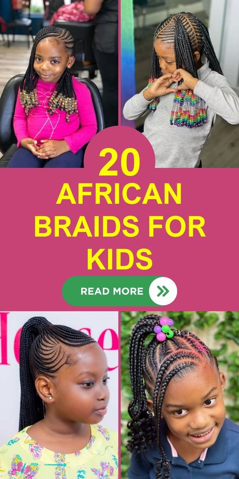 African braids for kids offer a stunning array of hair braiding styles that beautifully blend traditional techniques with American influences. These hairstyles for children, adorned with elements like American beads or fashioned into a ponytail, showcase the diversity and beauty of American natural hair. Each braid tells a story, connecting past and present. Beaded Hair Braids, Hairstyles For Children, Kids Braids With Beads, Hair Braiding Styles, Classic Ponytail, Childrens Hairstyles, Cornrow Ponytail, Kid Braid Styles, Braiding Styles