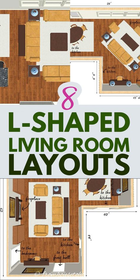 Arranging an L-shaped living room can be tricky. Which is why these 8 L-shaped living room layouts come in super-handy. Whether you have a small living room, large living room or just an awkward living room, you'll find some ideas to help you arrange your furniture. | Living Room Furniture Layout L Shaped Living Room Layout, Awkward Living Room Layout, Living Room Layout Ideas, L Shaped Living Room, Living Room Layouts, Room Layout Ideas, Rectangle Living Room, Family Room Layout, Dining Room Layout