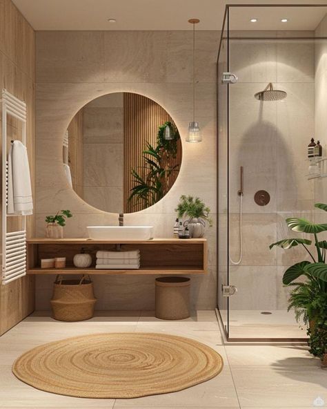 Tiny Japandi Bathroom, Coastal Bathroom Design, Mediterranean Interior Design, Mediterranean Interior, Modern Luxury Bedroom, Japandi Interior, Homes Interior, Design Bathroom, Bathroom Inspiration Decor