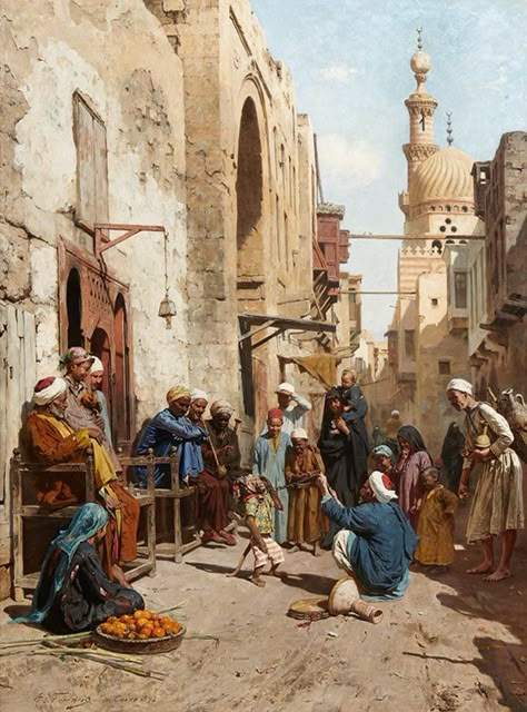 Lot 262 / Arthur von Ferraris (1856-1936), Cairo, 1892, (The Wise Monkey), 135x101 cm / Courtesy of MILLON Auction House Orientalist Art, Orientalist Paintings, Egyptian Painting, Arabian Art, Old Egypt, Western Artist, Islamic Paintings, Arabic Art, A4 Poster