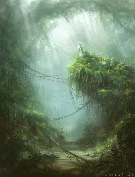 by Alex Tooth Concept Art Landscape, Tree Artwork, Digital Art Gallery, New Fantasy, Landscape Concept, 다크 판타지, Fantasy Forest, Fantasy Pictures, Fantasy Places