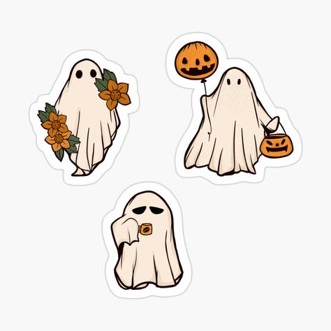 Cute Ghost Drawings, Ghost Drawings, Ghost With Flowers, Ghost With Coffee, Sticker For Journal, Ghost With Pumpkin, Hannah Smith, Ghost Drawing, Sheet Ghost