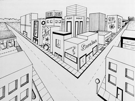 Two Point Perspective City, Perspective Building Drawing, 2 Point Perspective City, Perspective Cityscape, Perspective City, 2 Point Perspective Drawing, Perspective Lessons, 2 Point Perspective, Cityscape Drawing