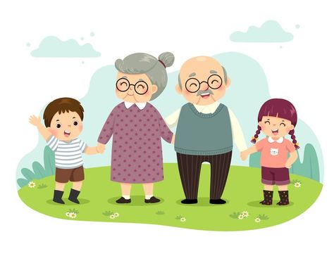 Illustration cartoon of grandparents and... | Premium Vector #Freepik #vector #people #design #kids #character Burung Kakatua, Cartoon Goldfish, Cartoon Dolphin, Happy Grandparents Day, Branch Vector, Fish Vector, Summer Camps For Kids, Family Drawing, Kids Vector