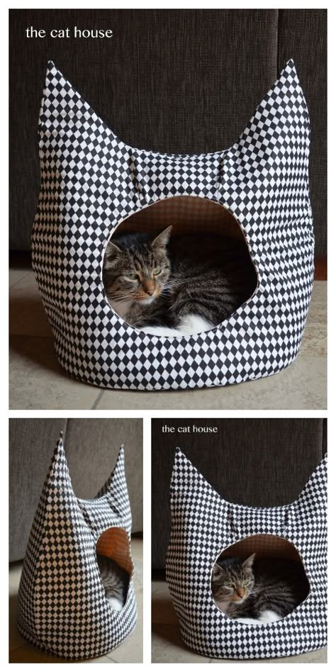 DIY Fabric Cat House Free Sewing Patterns | Fabric Art DIY Diy Jouet Pour Chat, Cat Bed Pattern, Katt Diy, Diy Cat Bed, Diy Pet Bed, Diy Sy, Cat House Diy, Diy Cat Toys, Fabric Cat